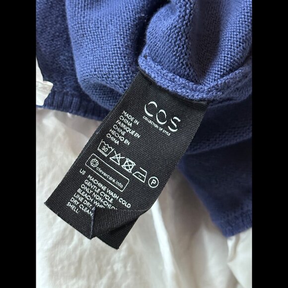 COS Dress XS Womens Blue & White Drop Waist Midi Sheath Knit - Picture 8 of 9